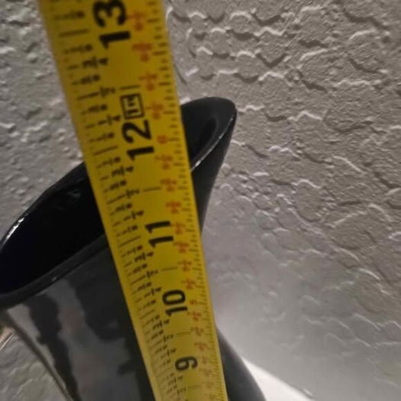 Made in India Heavy Water Flower Black Ceramic Pitcher 12" - Picture 4 of 7